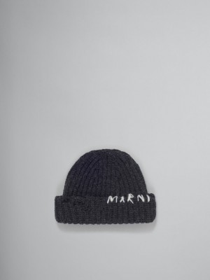 Marni Acanalado Beanie With Hand-stitched Logo Grises Oscuro | MXIIZ81043