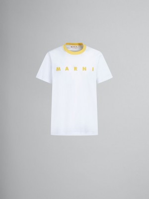 Marni Bio Algodon T-shirt With Polka-dot Logo Blancos | GMXUC85659