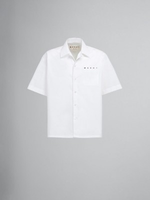Marni Bowling Shirt Yarn-dyed Poplin Blancos | MXZPD65552