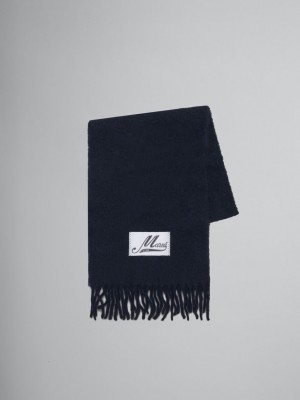 Marni Brushed Alpaca Scarf With Fringes Azul Marino | MXCIF97006