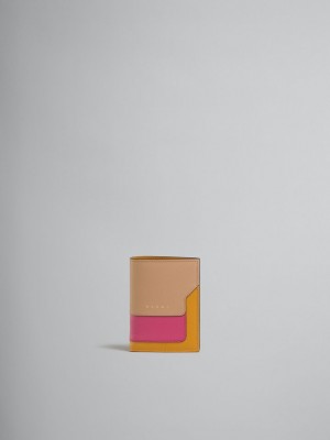 Marni Cuero Bi-fold Wallet Beige Rosas Naranjas | XMXBH40041