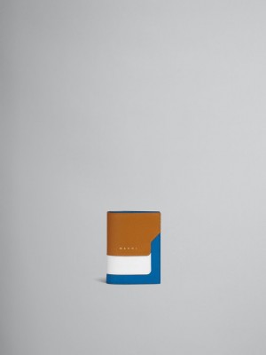 Marni Cuero Bi-fold Wallet Marrom Blancos Azules | MXJVR58541