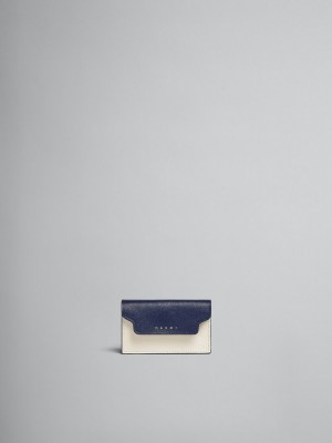 Marni Cuero Business Card Case Azules Blancos Marrom | LMXSX35509