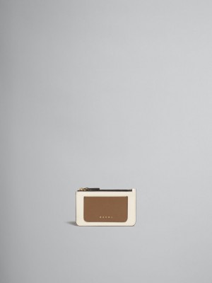 Marni Cuero Card Case Marrom Blancos Naranjas | MXJBT76855