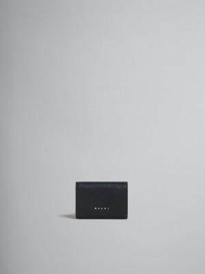 Marni Cuero Trifold Venice Wallet With Marbled Interior Negros | XMXBH29442