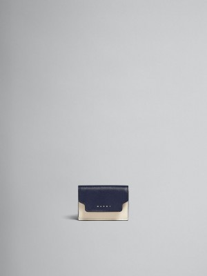 Marni Cuero Tri-fold Wallet Azules Blancos Marrom | MXJVR66157