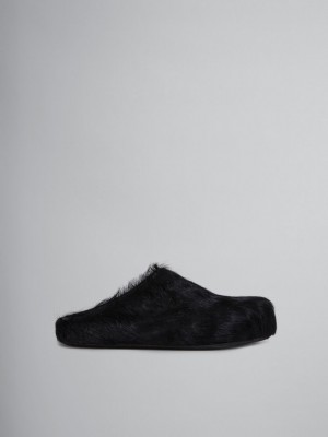 Marni Long Hair Calfskin Fussbett Sabot Negros | MXJZR40325