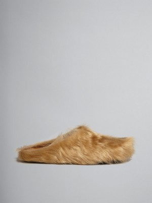 Marni Long Hair Calfskin Fussbett Sabot Beige | MXEAH40169