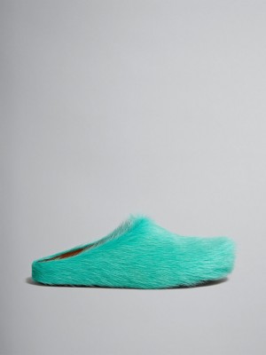 Marni Long Hair Calfskin Fussbett Sabot Turquesa | AMXWC44379