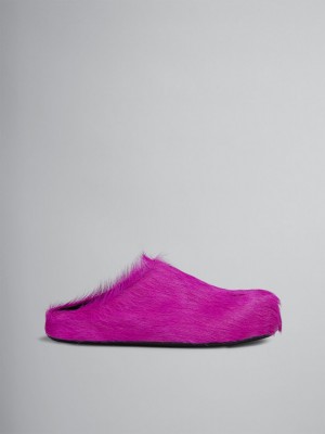Marni Long Hair Calfskin Fussbett Sabot Fucsia | QMXUV82384