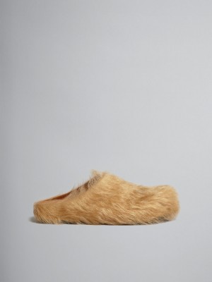 Marni Long-hair Calfskin Fussbett Sabot Beige | MXXBR22962