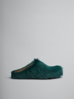Marni Long-hair Calfskin Fussbett Sabot Verdes | LMXTR90751