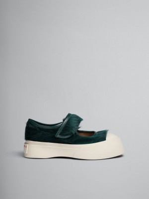 Marni Long-hair Calfskin Mary Jane Sneaker Verdes | GMXUC46739