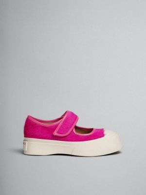 Marni Long-hair Calfskin Mary Jane Sneaker Fucsia | MXXBR53873