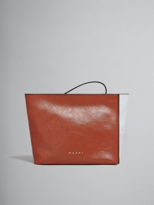 Marni Museo Soft Clutch Cuero Marrom Blancos Negros | QMXUV23350