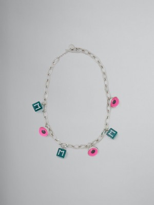 Marni Necklace With Eye And Dice Charms Verdes Rosas | MXNZX23923