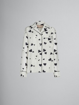 Marni Silk Pyjama Shirt With Bunch Of Hearts Print Blancos | MXICD37074