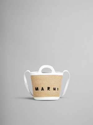 Marni Tropicalia Small Bucket Bag Cuero And Raffia Blancos | MXCIF17462
