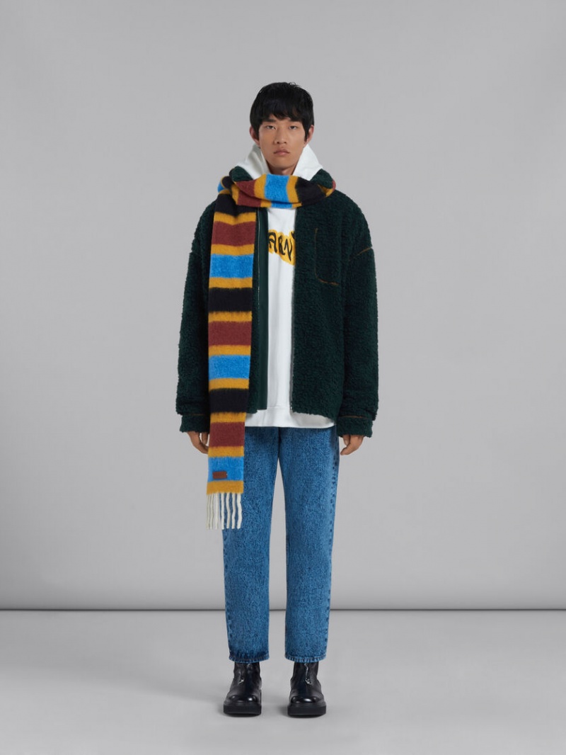 Marni A Rayas Brushed Alpaca Scarf Azules | YMXGT45517