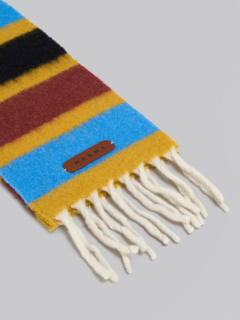 Marni A Rayas Brushed Alpaca Scarf Azules | YMXGT45517