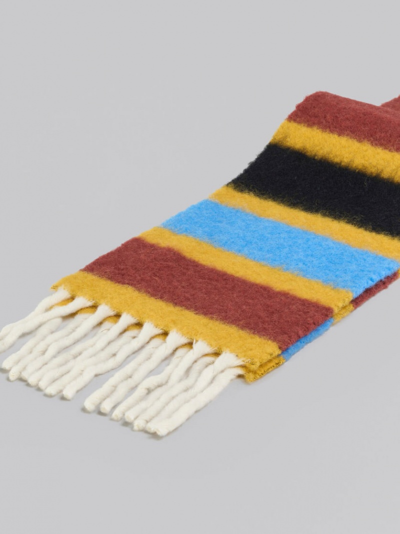 Marni A Rayas Brushed Alpaca Scarf Azules | YMXGT45517