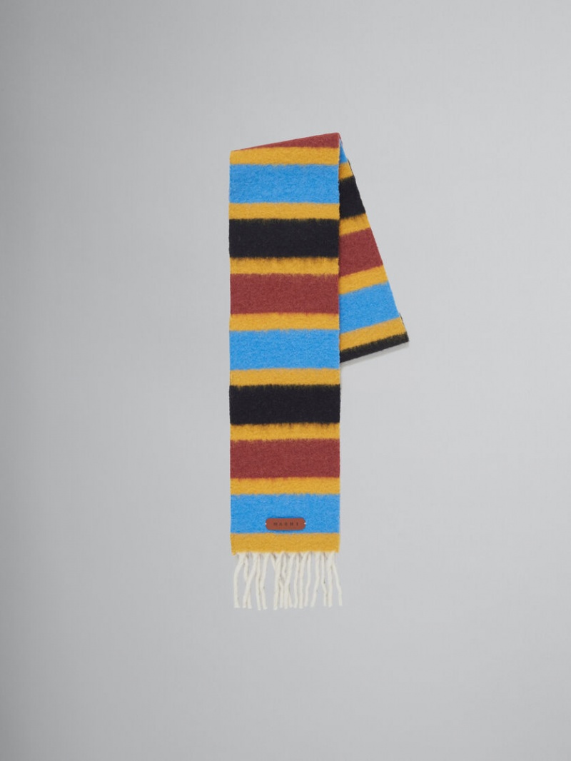 Marni A Rayas Brushed Alpaca Scarf Azules | YMXGT45517