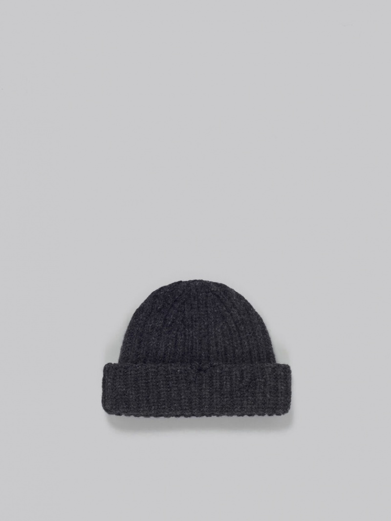 Marni Acanalado Beanie With Hand-stitched Logo Grises Oscuro | MXIIZ81043