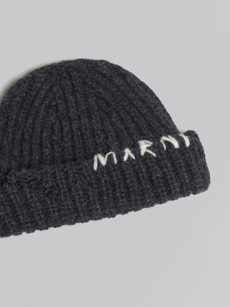 Marni Acanalado Beanie With Hand-stitched Logo Grises Oscuro | MXIIZ81043