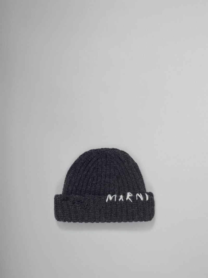 Marni Acanalado Beanie With Hand-stitched Logo Grises Oscuro | MXIIZ81043