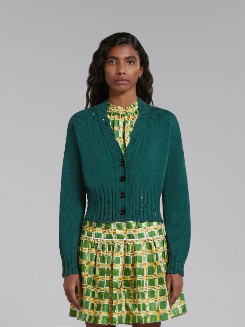 Marni Algodon Cropped Cardigan Verdes | MXNEJ30387