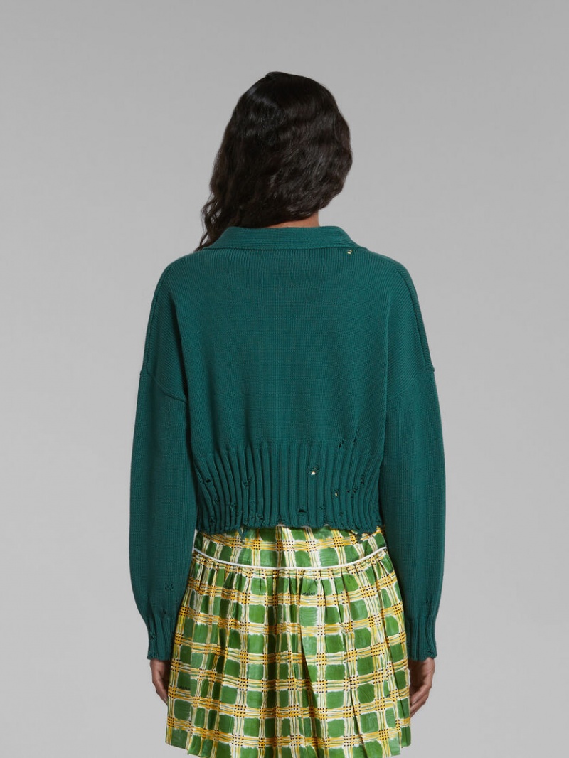 Marni Algodon Cropped Cardigan Verdes | MXNEJ30387