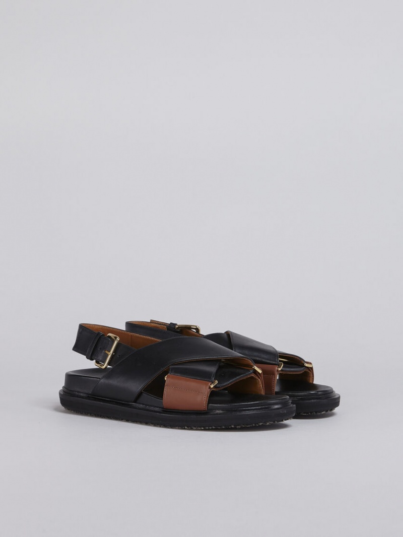 Marni And Brown Cuero Fussbett Negros Marrom | MMXFT24583