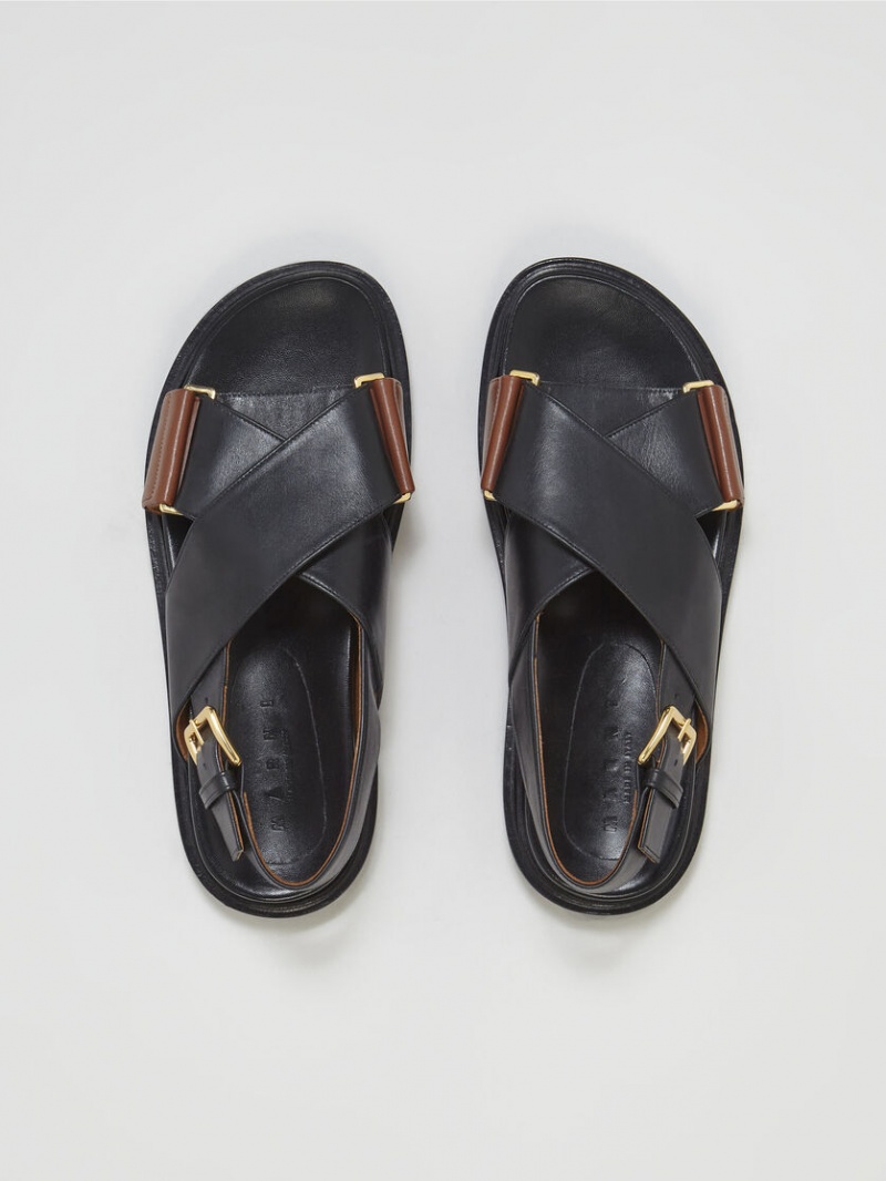 Marni And Brown Cuero Fussbett Negros Marrom | MMXFT24583