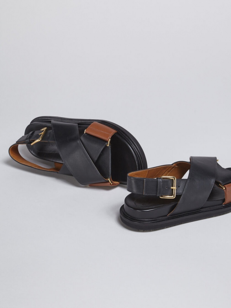Marni And Brown Cuero Fussbett Negros Marrom | MMXFT24583