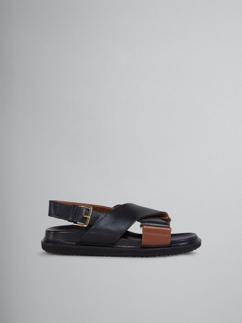Marni And Brown Cuero Fussbett Negros Marrom | MMXFT24583