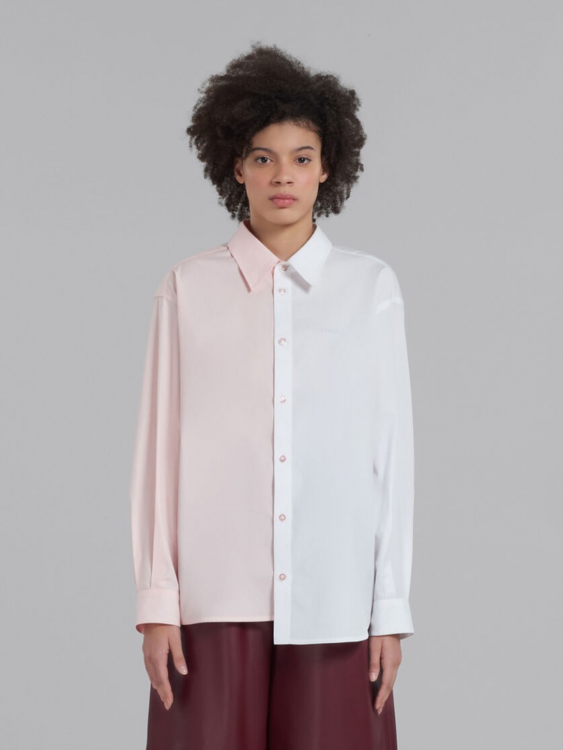 Marni Asymmetric Shirt In Bio Poplin Blancos | MXDFL44956