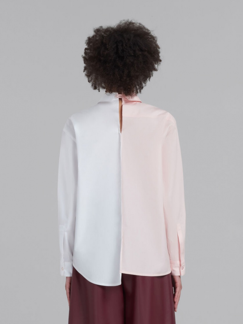 Marni Asymmetric Shirt In Bio Poplin Blancos | MXDFL44956