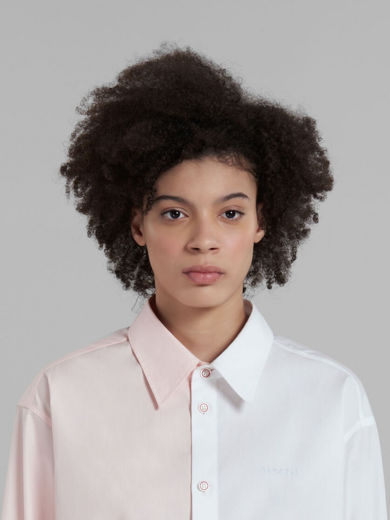 Marni Asymmetric Shirt In Bio Poplin Blancos | MXDFL44956