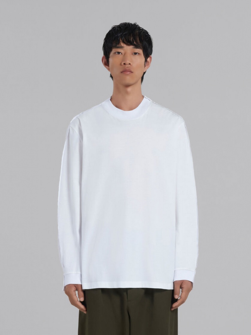 Marni Bio Algodon Long-sleeved T-shirt With Back Yoke Blancos | YMXVQ73685