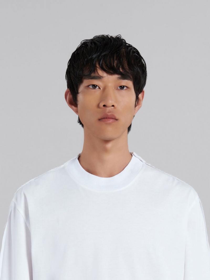 Marni Bio Algodon Long-sleeved T-shirt With Back Yoke Blancos | YMXVQ73685