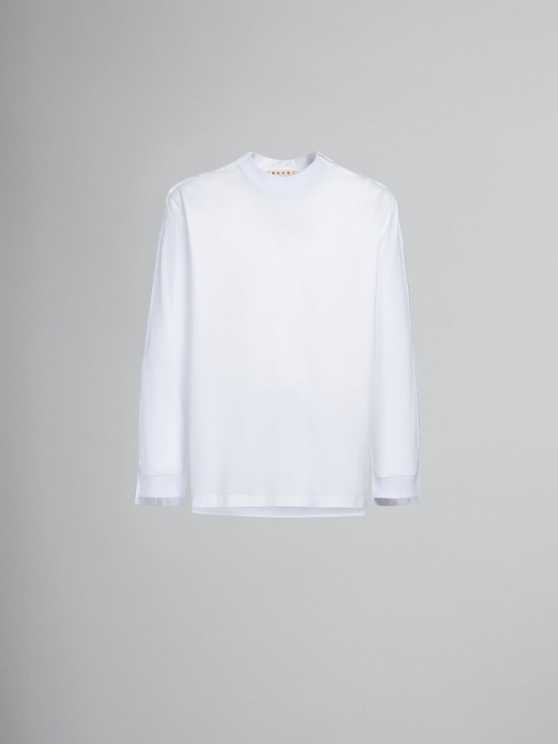 Marni Bio Algodon Long-sleeved T-shirt With Back Yoke Blancos | YMXVQ73685