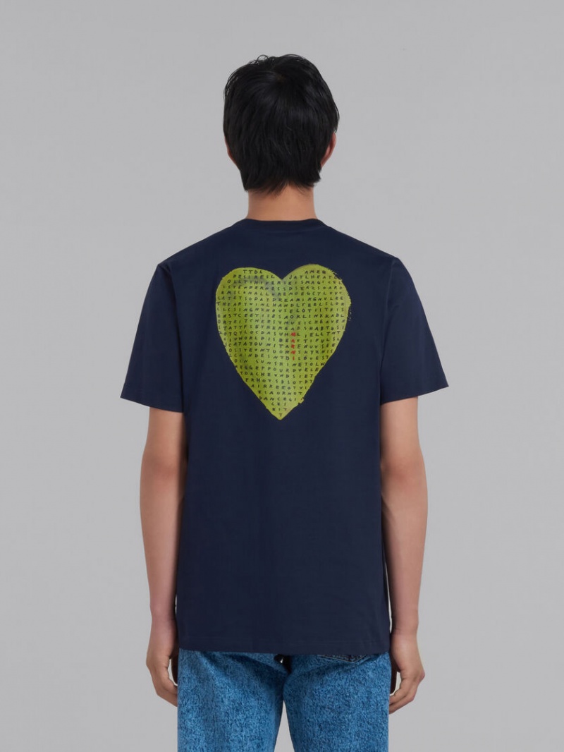 Marni Bio Algodon T-shirt With Wordsearch Print Azules | XMXGW18622