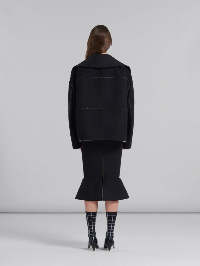 Marni Bonded Lana And Felt Cocoon Jacket Negros | AMXDF36578