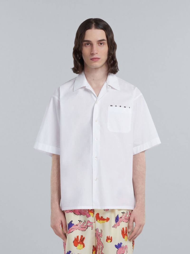 Marni Bowling Shirt Yarn-dyed Poplin Blancos | MXZPD65552