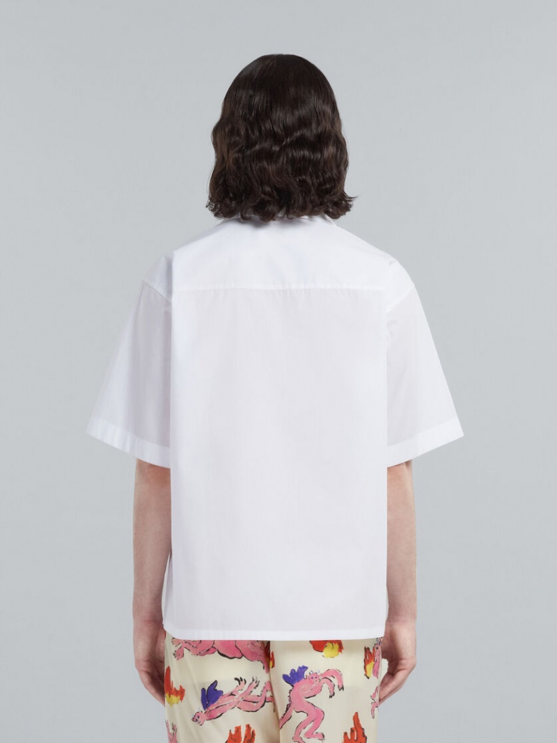 Marni Bowling Shirt Yarn-dyed Poplin Blancos | MXZPD65552