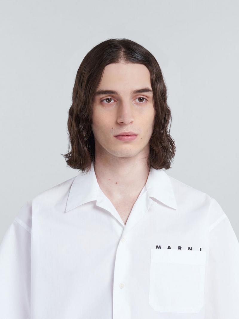 Marni Bowling Shirt Yarn-dyed Poplin Blancos | MXZPD65552