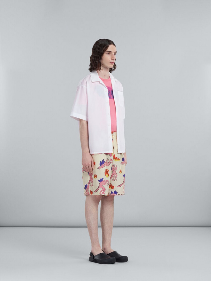 Marni Bowling Shirt Yarn-dyed Poplin Blancos | MXZPD65552