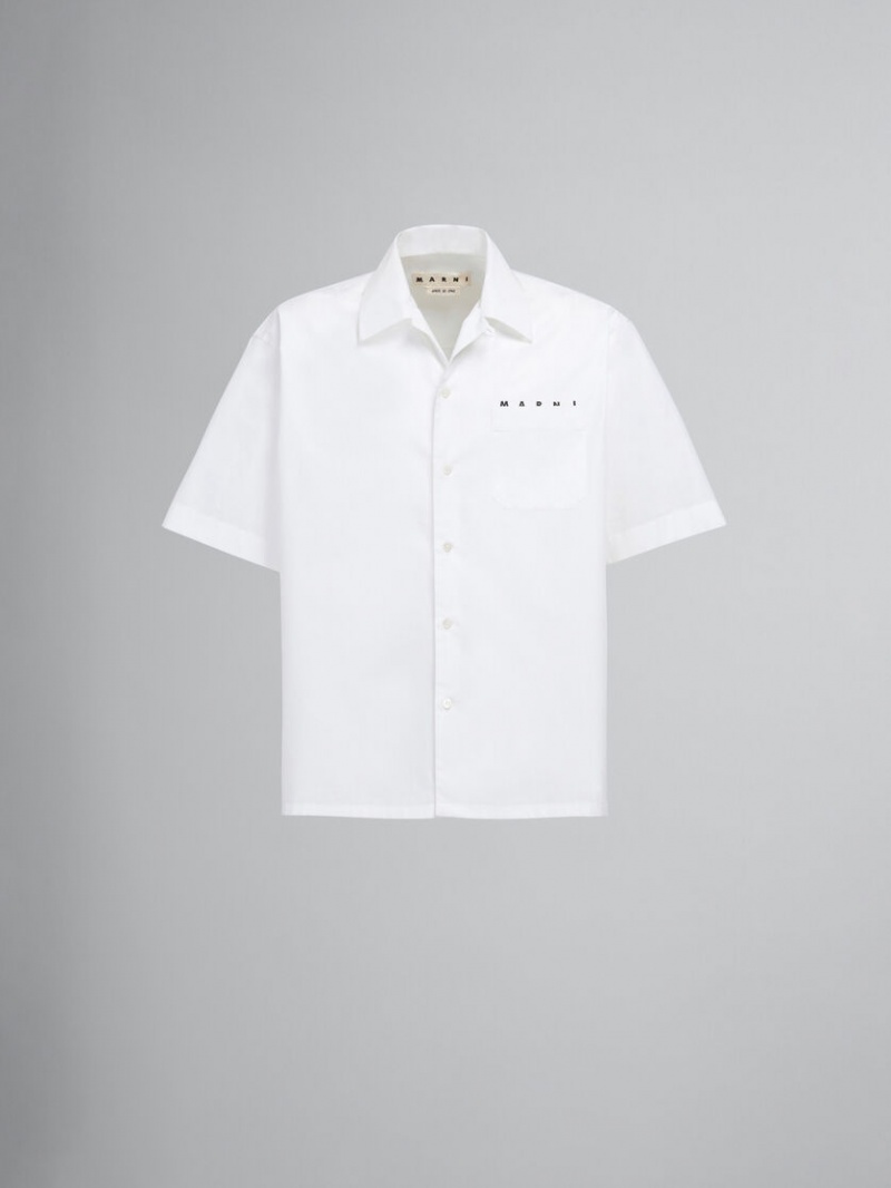 Marni Bowling Shirt Yarn-dyed Poplin Blancos | MXZPD65552