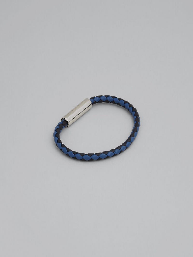 Marni Braided Cuero Bracelet Negros Azules | MXZDE65901