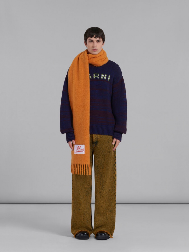 Marni Brushed Alpaca Scarf With Fringes Amarillos | MXXBR95016